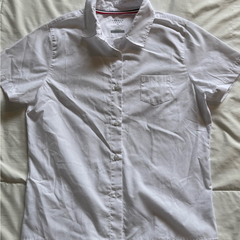 French Toast Kid’s Unisex White Short-Sleeve Button Down Shirt